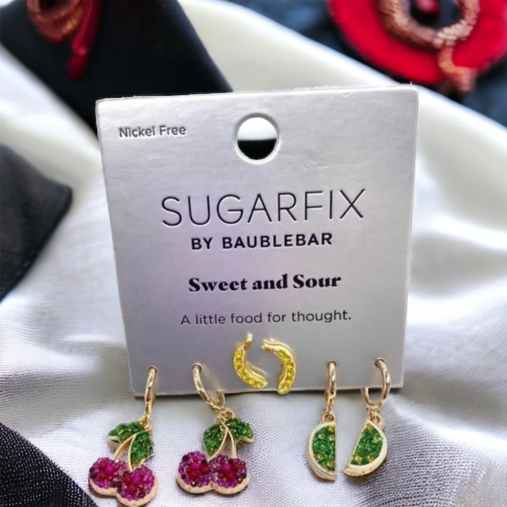 🍀BaubleBar Sugarfix by Sweet & Sour Earrings Cherries, Bananas and Limes